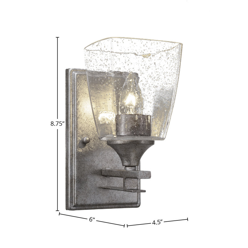 Uptowne Wall Sconce Shown With 4.5" Square Glass, Aged Silver, Clear Bubble Glass