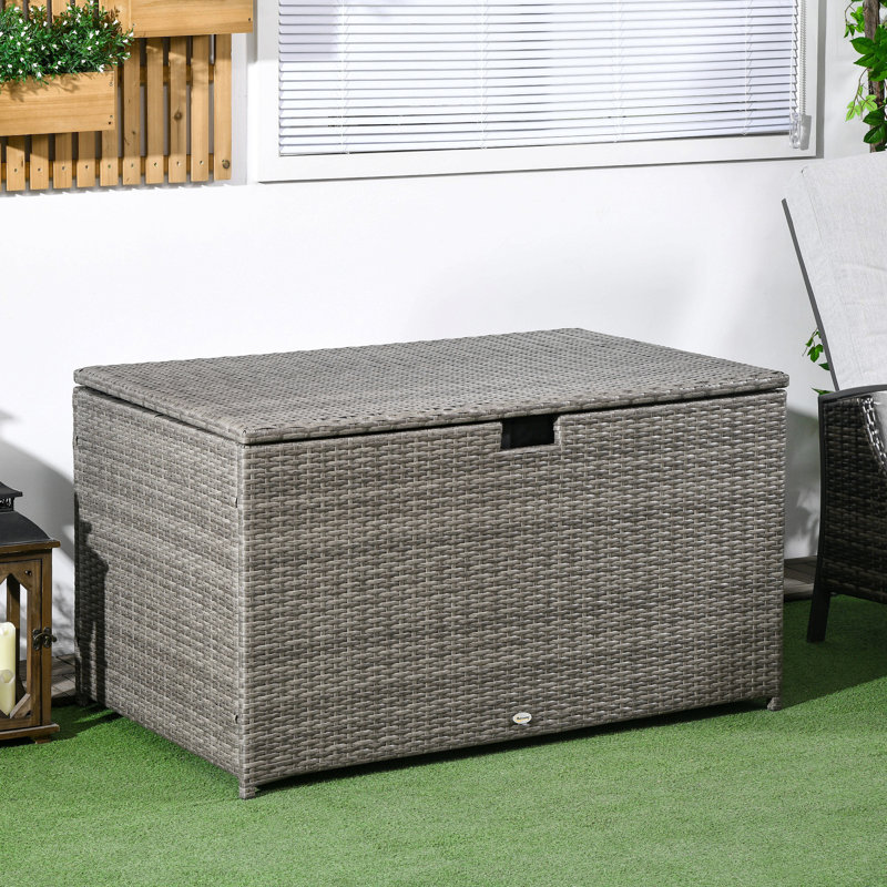 Outsunny 113 Gallon Deck Box, Rattan Outdoor Storage Box, Waterproof Storage Container For Indoor, Patio Furniture Cushions, Pool Toys, Garden Tools