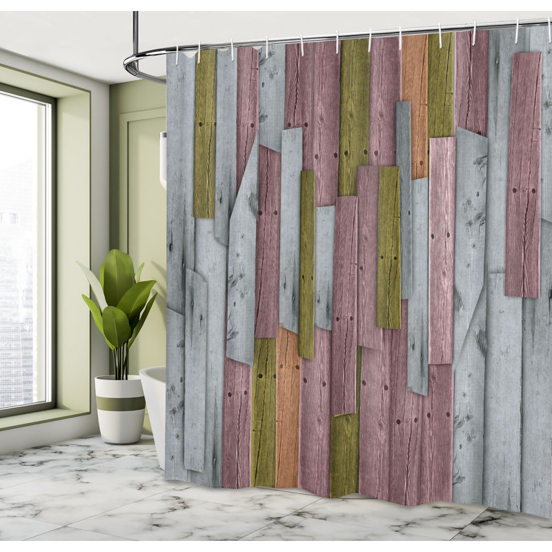 Rustic Multicolor Fabric Shower Curtain with Hooks Included