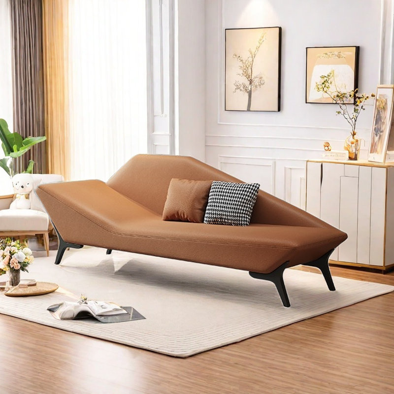 Chaise longue en similicuir Napa avec pieds en acier, Brun clair