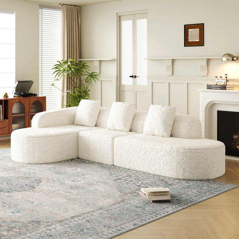 Canapé modulaire incurvé en L 111,8 po, Orienté à gauche (vu de face), Polyester blanc