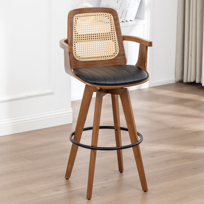 Clero Swivel Faux Leather Counter Stool With Rattan Back
