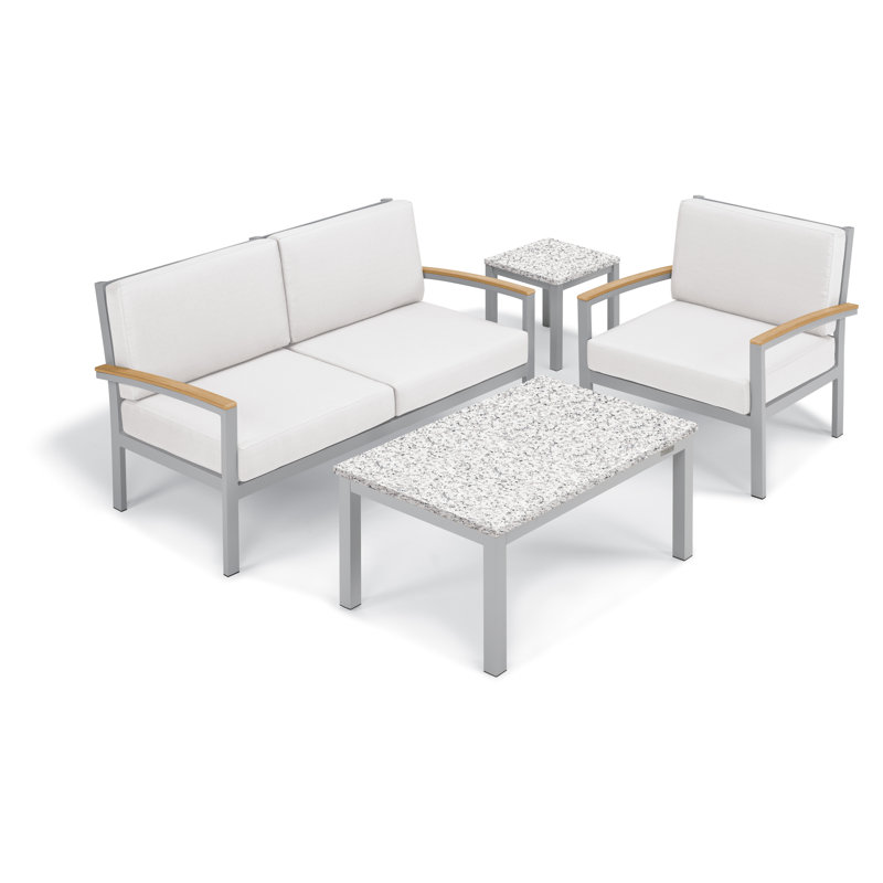 Travira 62.5" Wide Outdoor Loveseat with Cushion, Midnight Blue, Flint/Natural Tekwood