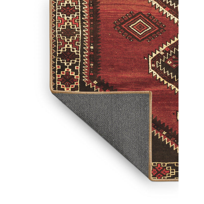 Tapis rouge / brun foncé / ivoire en laine tissée à la machine Southwestern, Rectangle 6 pi x 9 pi