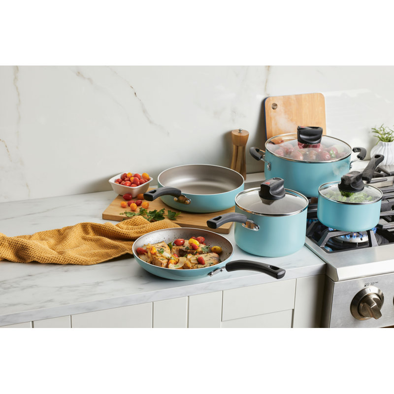 Aqua Blue 14-Piece Nonstick Aluminum Cookware Set