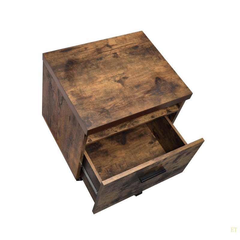 Industrial Style 1Pc File Cabinet With Drawer And Shelf Caster Wheels Wooden Weathered Oak Finish, File Storing Unit Home Office Furniture