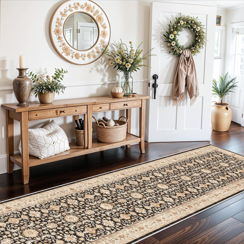 Washable Hallway Runner Rug: Soft Kitchen Rug Non Slip Runners with Rubber Backing for Living Room Bedroom Bathroom Non Shedding Farmhouse Carpet Runner (Black)