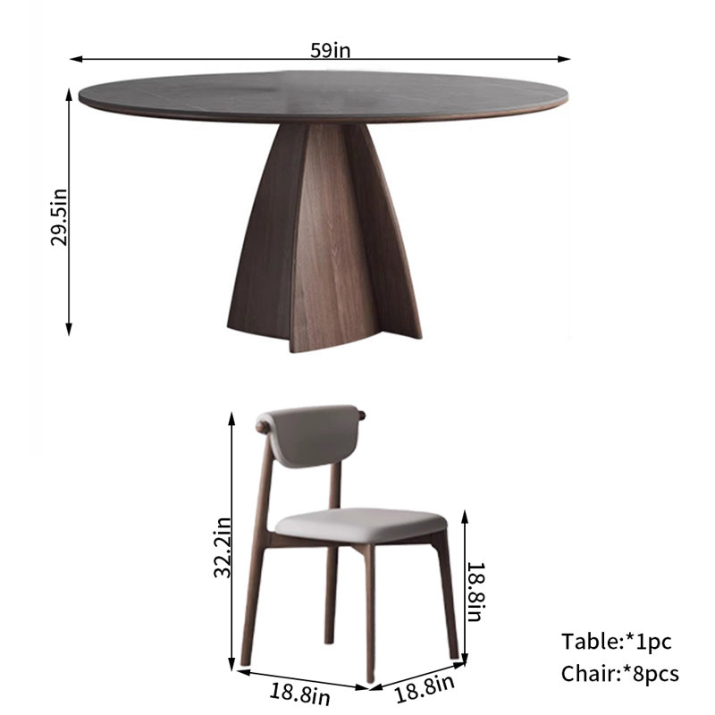 Ensemble de salle à manger haut de gamme rond, H 29,5 po x L 59 po x l 59 po