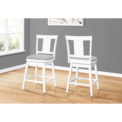 2Pcs Swivel Bar Stool, Counter Height, White Wood With Grey Leather-Like Seat, Ornamental Feature Height Stool Of 2, Wood, Upholstery, Modern Flair