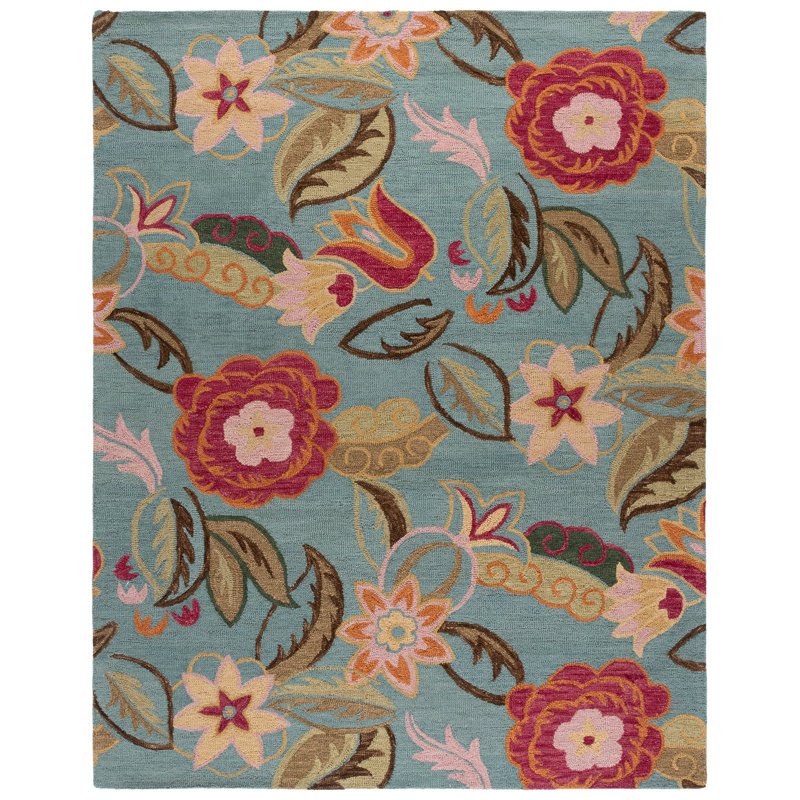 Emrick Hand Hooked Wool Floral Rug, Rectangle 8' x 10'