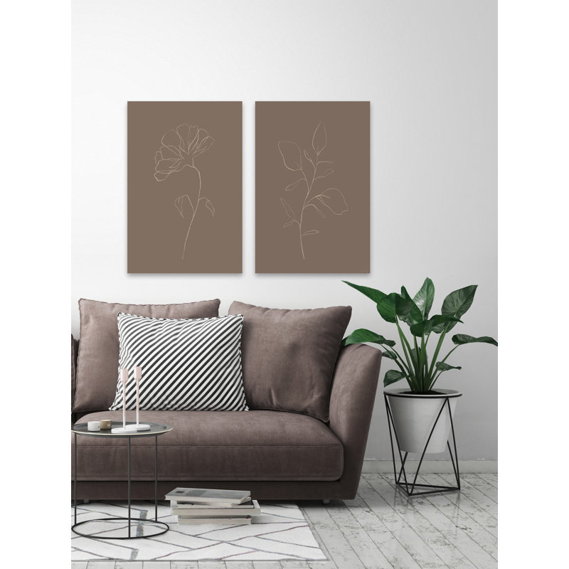 Feuilles et fleur diptyque, H 60 po x l 40 po