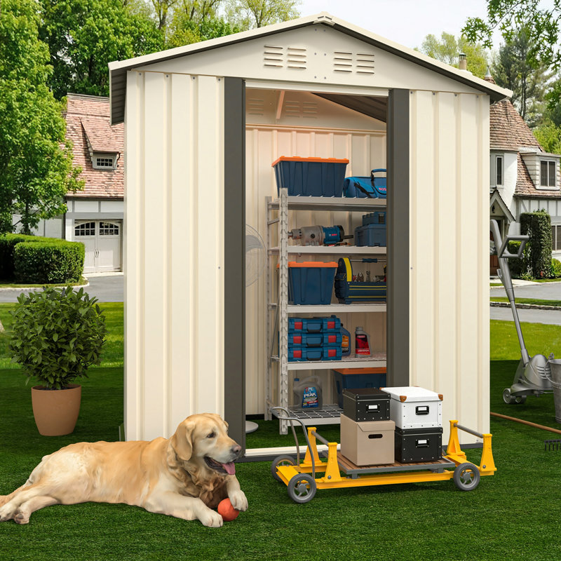 Outdoor Storage Garden Shed, 72.5" H x 33.1" W x 62.2" D, Cream White