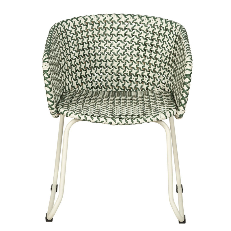 Luna Woven Rattan Outdoor Arm Chair, Green/White Seat/White Frame