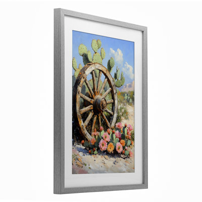 «Wagon Wheel Parmi Cactus», reproduction encadrée sous verre, conception de Franklyn Gregory