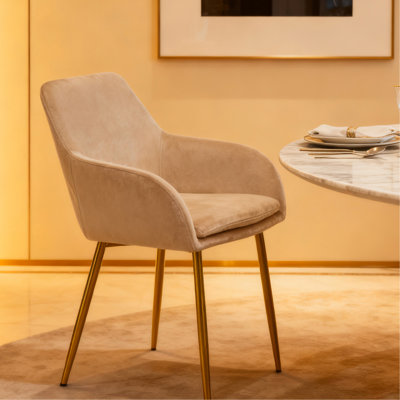 Velvet dining chair set, 2 pieces, dining chairs with gold metal legs, modern padded dining chairs suitable for dining rooms, kitchens, and vanity tab