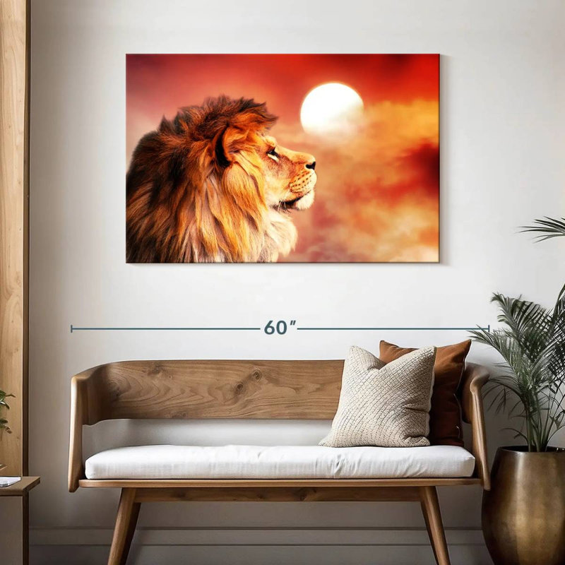Lion Overlooking Sunset, 30" H x 45" W