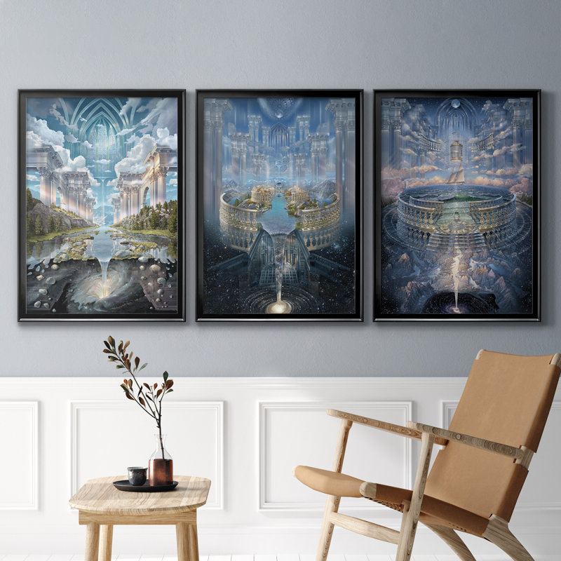 Genèse II - ensemble de 3 reproductions d'art, Toile avec cadre noir, H 30,5 po x l 42,5 po x P 4,5 po