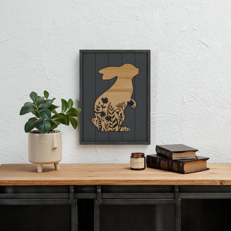 Rustic Floral Hare Rabbit Wood Wall Decor
