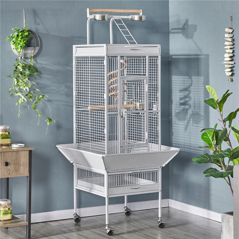 156cm Steel Play Top Floor Bird Cage with Wheels, White