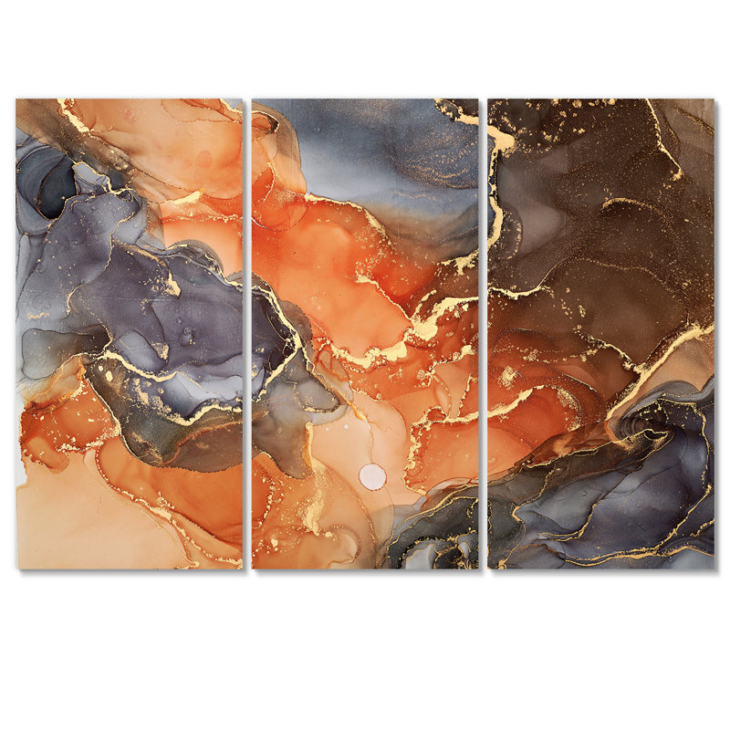 «Brown Luxury Abstract Fluid Art X», reproduction d'art sur toile moderne, H 32 po x l 48 po x P 1 po