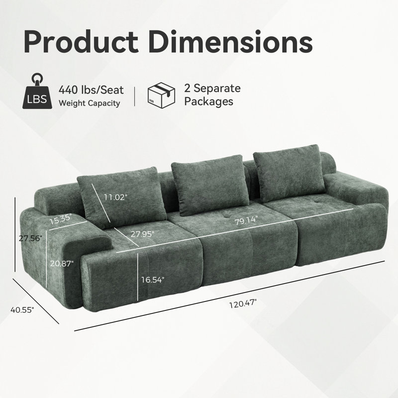 Canapé modulaire surdimensionné en U surdimensionné Boneless, H 27,56 po x l 120,47 po x P 40,55 po
