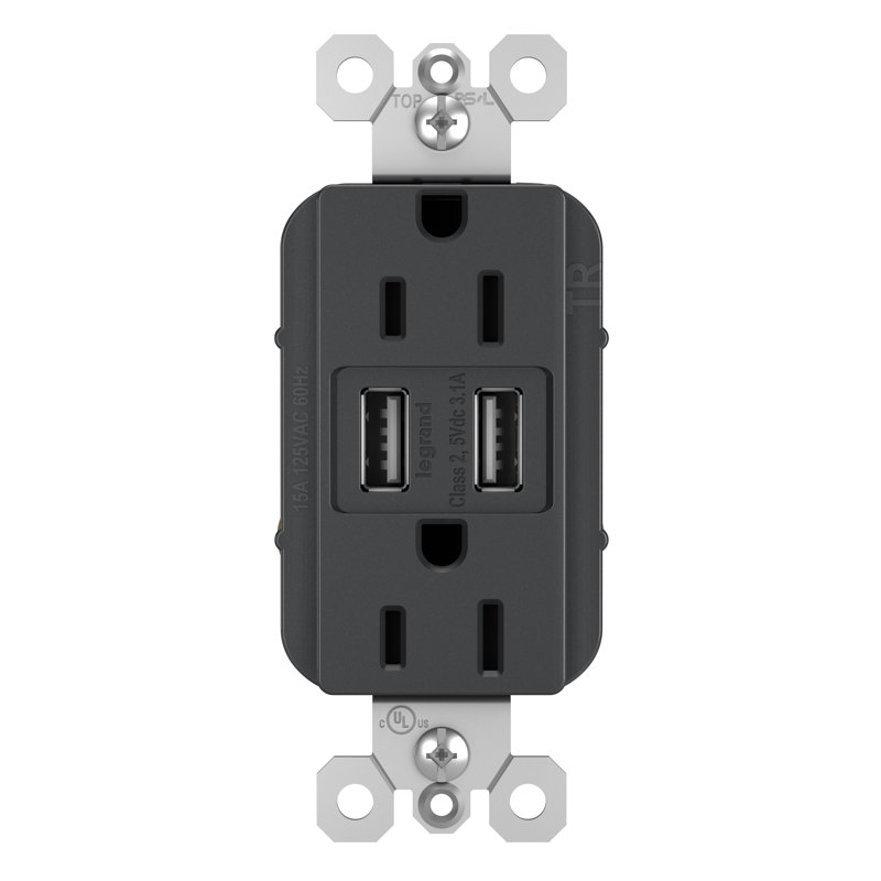 Prise USB A / A radiant inviolable 3,1 A Radiant 15 ampères, Graphite