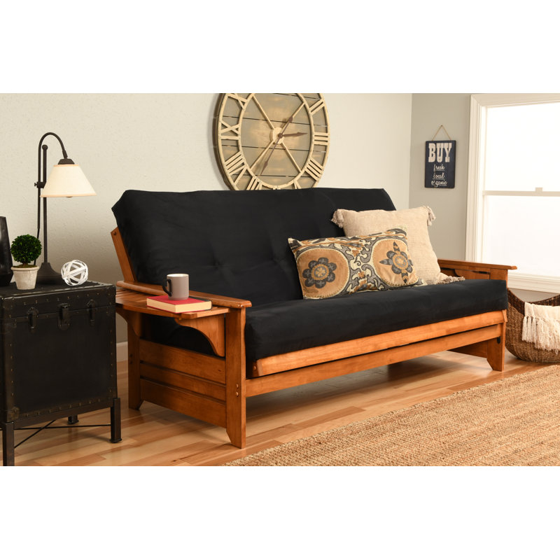Johnte 82'' Wide Full Futon And Mattress, Suede Black Microsuede, Barbados, Premium Pocket Coil