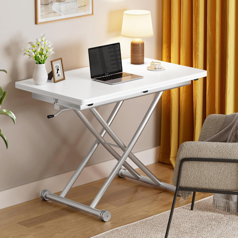 Alasca Metal Base Dining Table, White/Silver