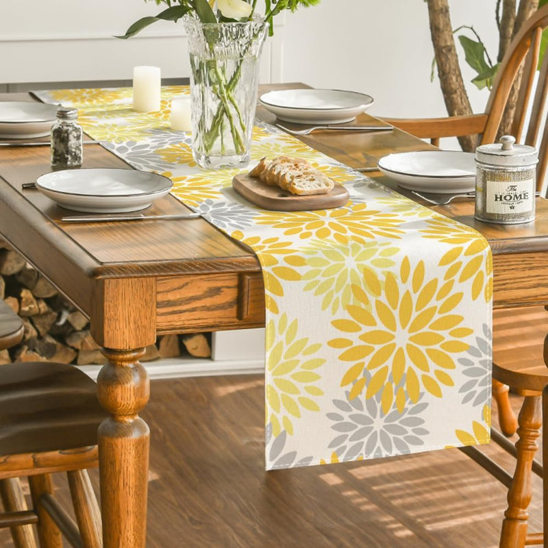 Dahlia Floral Table Runner - Yellow - 13X72 Inch, Spring & Summer Home & Party Decoration