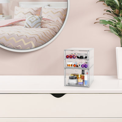 Sorbus Clear Storage and Organizer Bins with 3 Drawers, 2 Pcs Stackable Storage Cases for Office, Kitchen, Crafts, and More