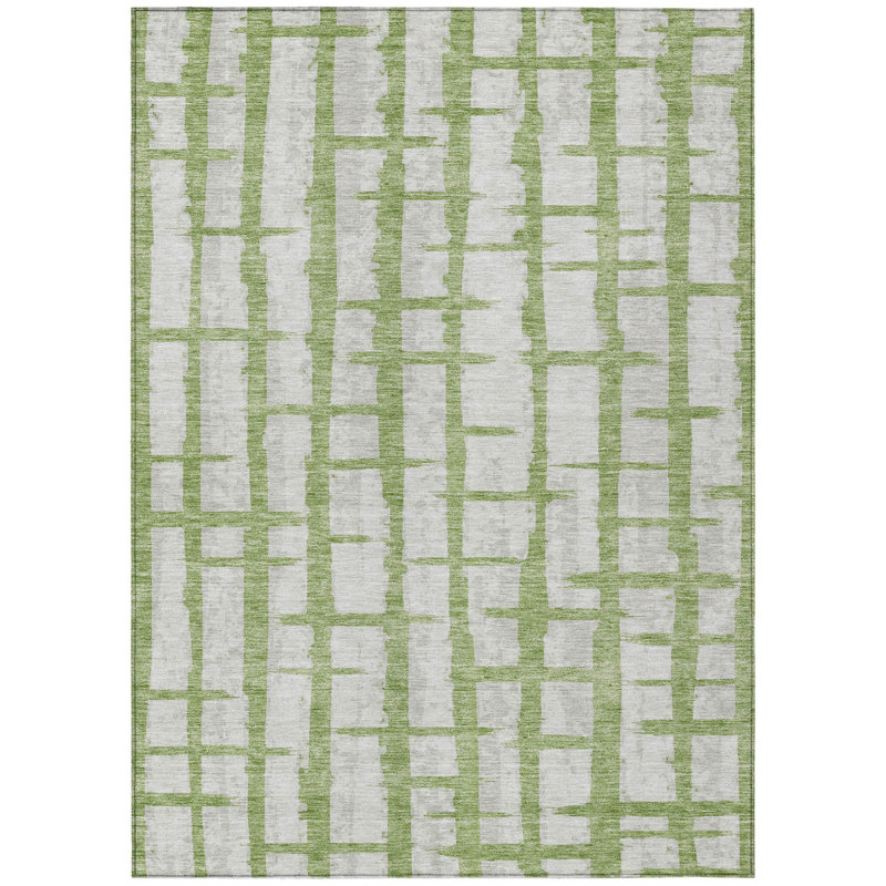 Tapis extérieur lavable rayé vert et gris 10 pi x 14 pi