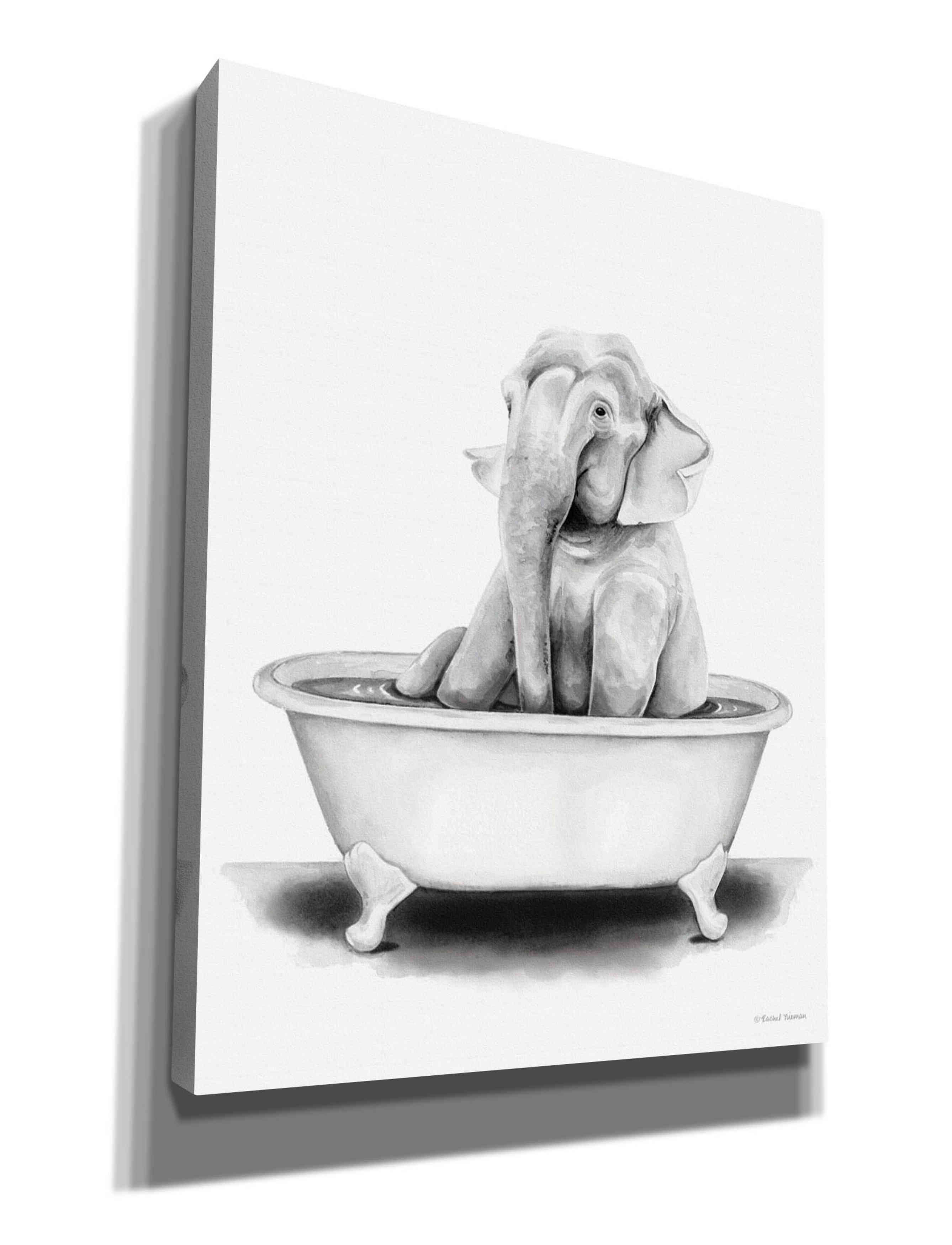 Trinx Elephant in Tub by Rachel Nieman - Wrapped Canvas Drawing Print ...