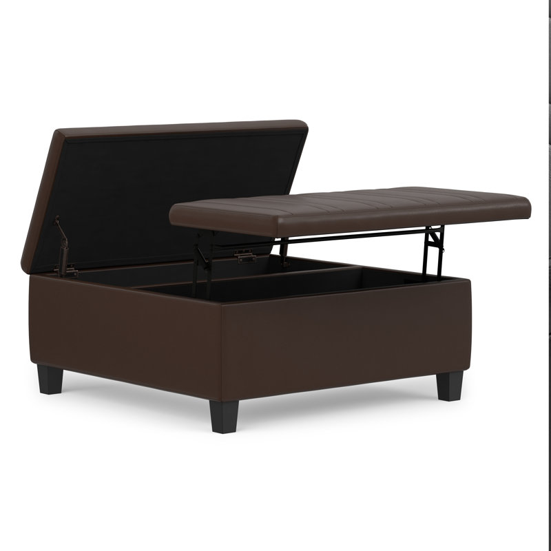 Repose-pieds de rangement pour table basse Ellis, Similicuir brun chocolat