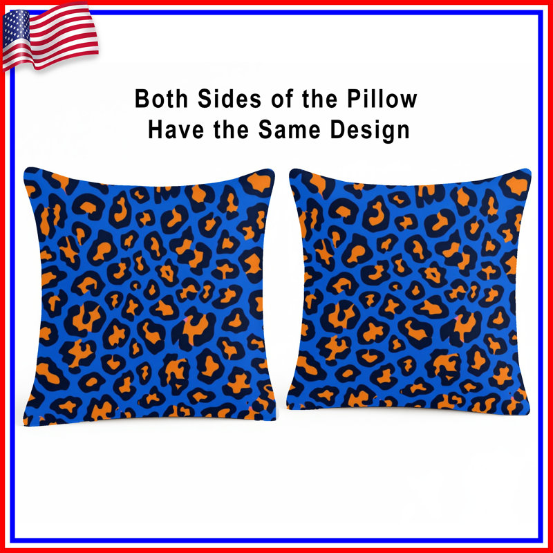 Coussins décoratifs double face à motif léopard, 18 x 18 inches, Dark Blue Medium Orange
