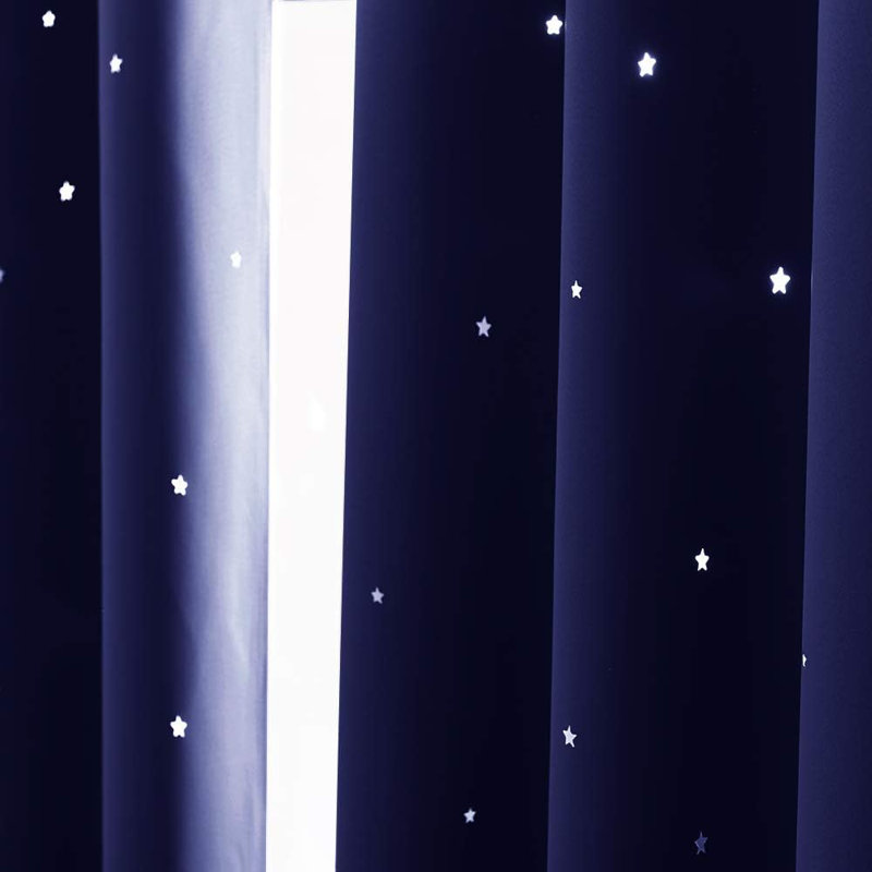 Star Cutout Curtains for Kids' Bedroom, Room Darkening Cute Window Decorative Blackout Curtain Sold as 2 Panels, Navy Blue