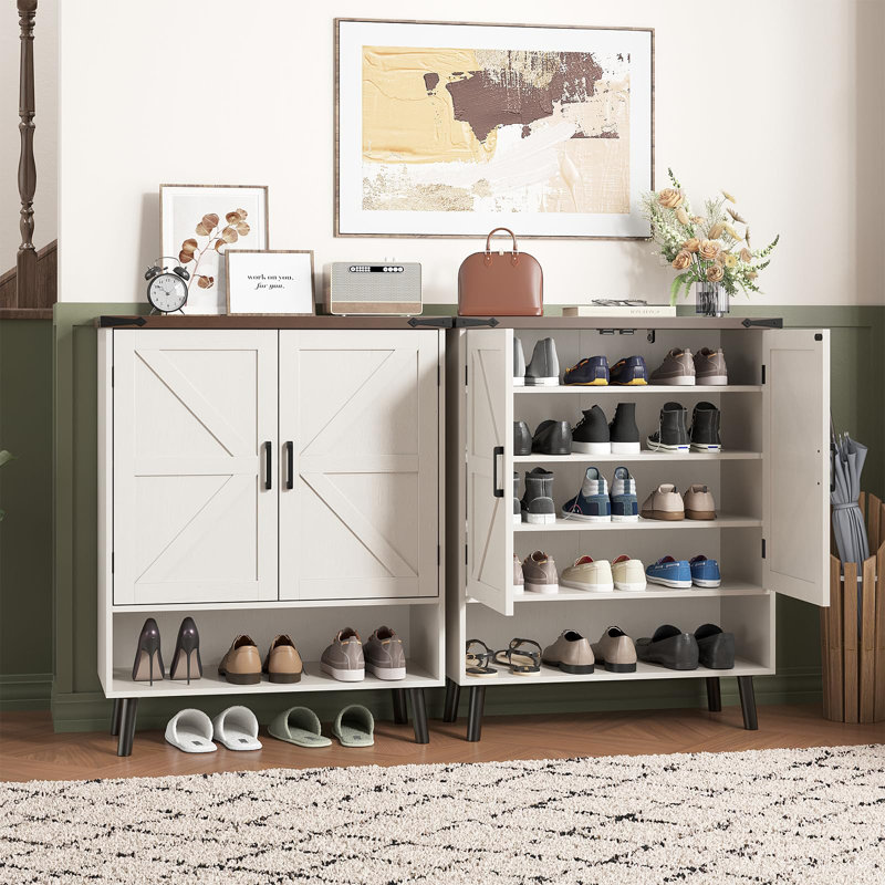 Armoire de rangement à chaussures à 5 niveaux avec portes, Blanc