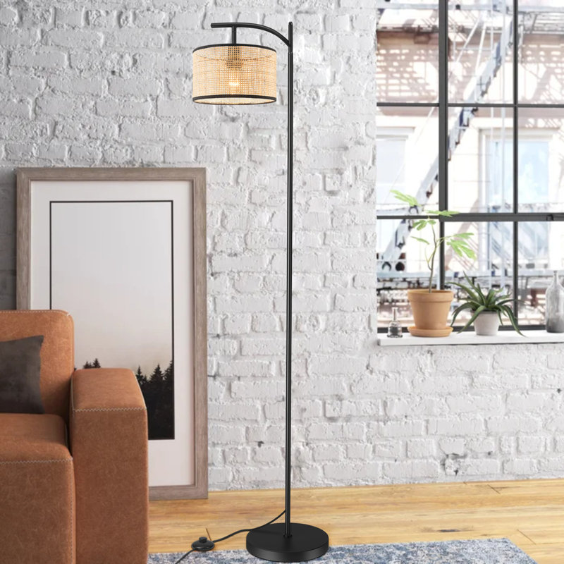 Lampe sur pied rustique avec abat-jour en rotin et lampe sur pied avec interrupteur au pied pour la lecture à domicile