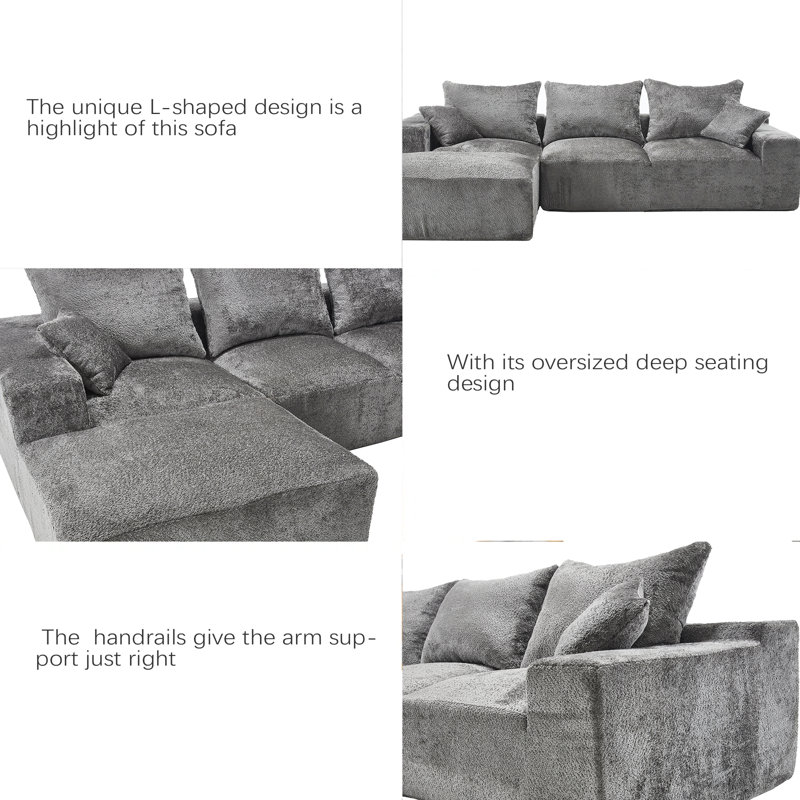 Tissu élégant, excellent toucher, design en forme de L, confort intime, grande profondeur d'assise, extension libre, combinaison aléatoire, flexibilité, compression complète, aucune installation du canapé