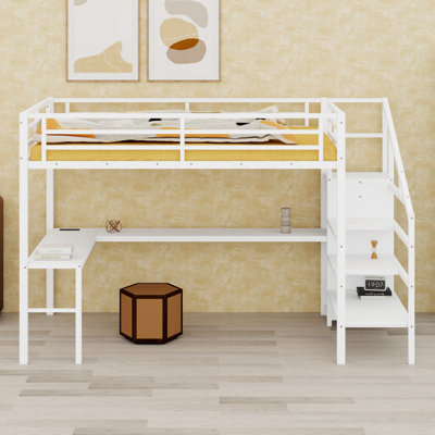High Loft Bed Featuring L-Shaped Desk, Wardrobe