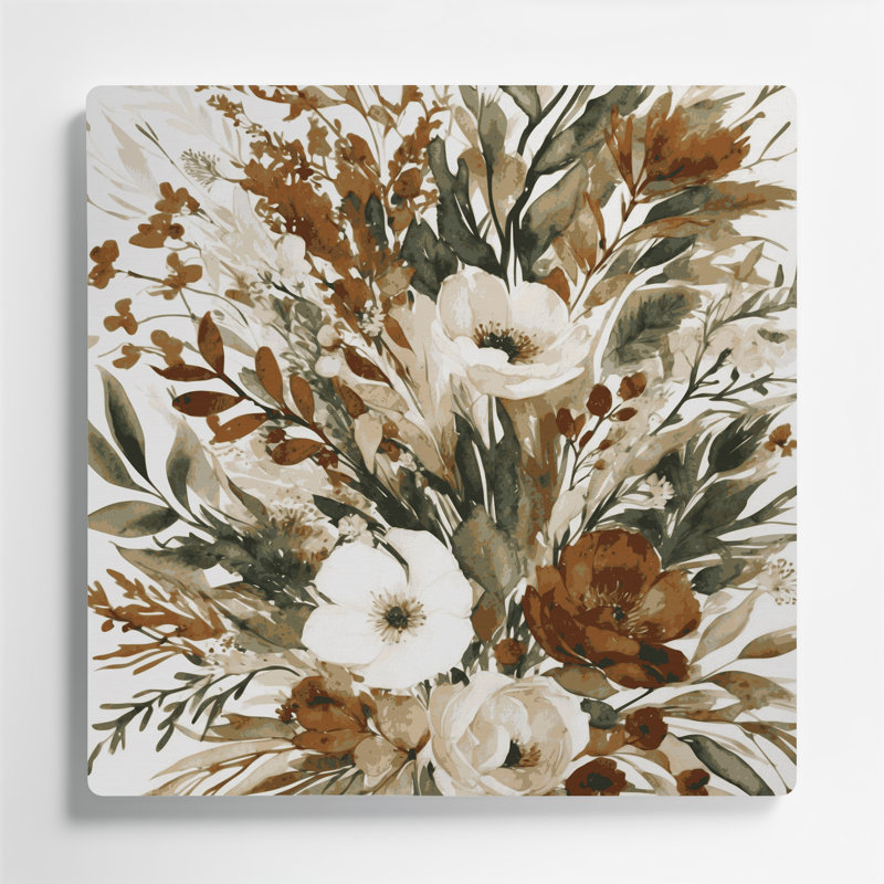 Aquarelle florale 78, art mural gris en métal, H 12 po x l 12 po
