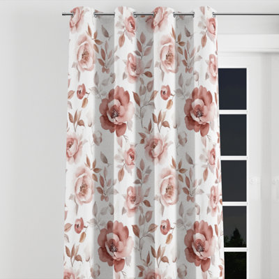 Rideaux occultants à motif floral - Rideau à œillets fleuris rose et gris French Country - 1 panneau