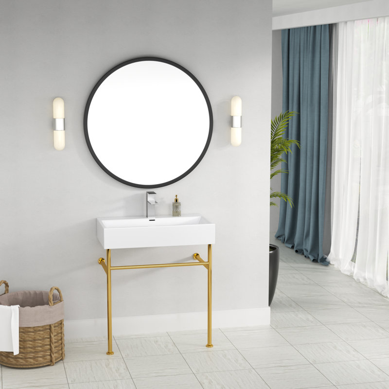Logmey 17'' Ceramic Rectangular Bathroom Sink with Overflow, Gold