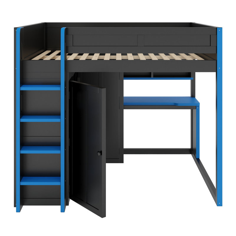 Kids Full Loft Bed, Black+Blue