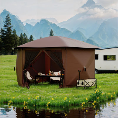 Weather Resistant 6-Sided Folding Gazebo with Removable Canopy Top, Mosquito Netting & Wind Cloths – Portable Outdoor Tent
