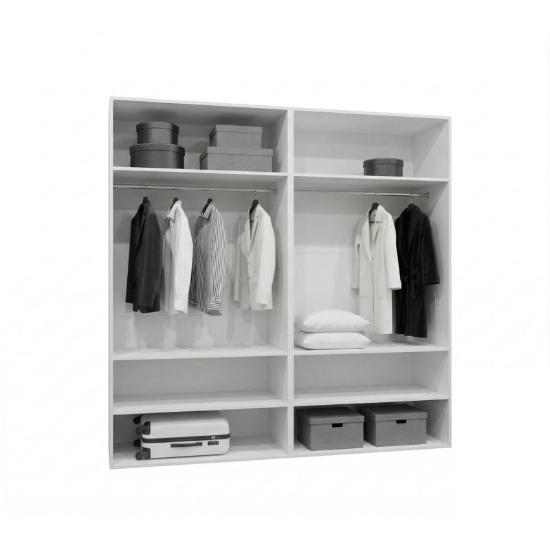 Manufactured Wood Wardrobe, white matt + handles: black