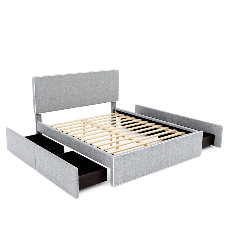 Lit standard rembourré avec rangement, Grand, Gris