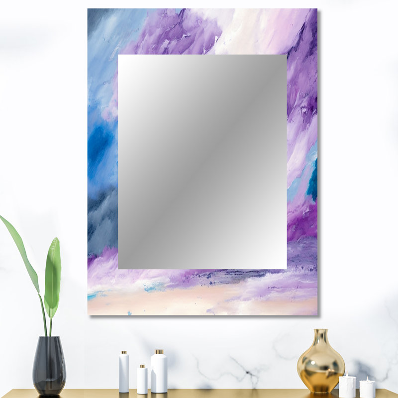 Violet Storm At The Horizon - Liquid Ink Large Wall Mirror, Modern Unique Mirror, Printed Metal Art, 40" x 30"