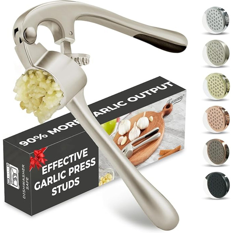 High Effective Garlic Press With Studs, Heavy Duty Garlic Mincer, Easy To Squeeze And Clean, Rust Proof & Dishwasher Safe, Ginger Crusher- Imperial Silver