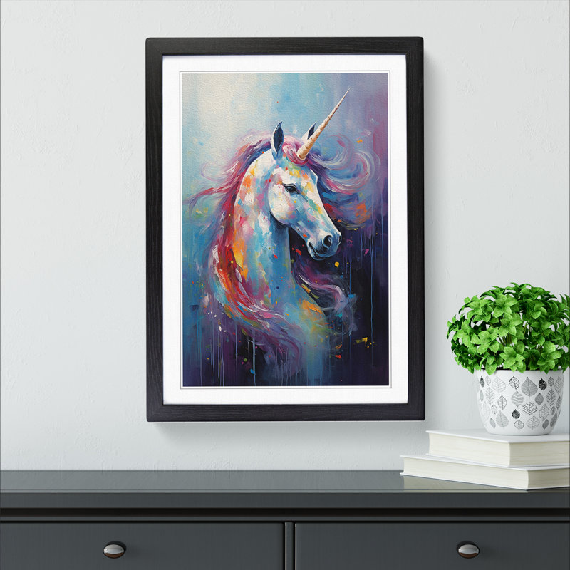 Unicorn Impressionism - Framed Print, Black , 46cm H x 34cm W x 2cm D