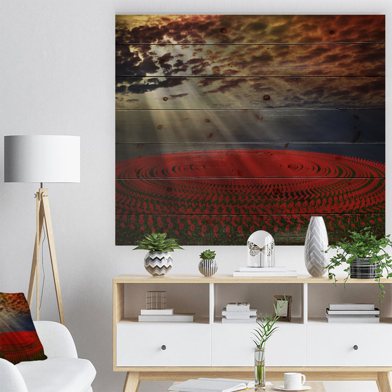 «Beautiful Circled Flower Fields», impression, H 36 po x l 46 po x P 1,5 po, Bois
